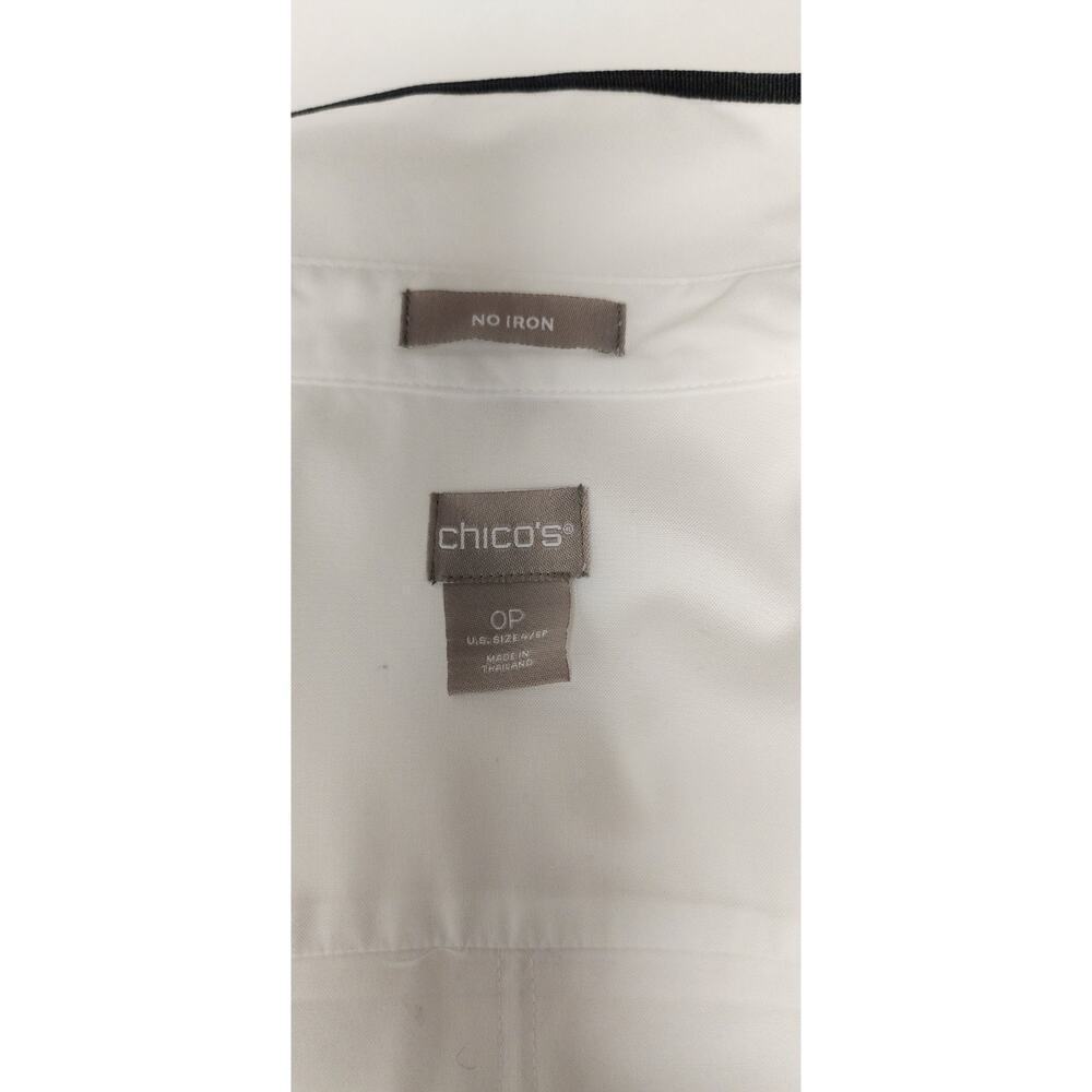 Chico's White/Black Button Up No Iron Contrast Trim Tunic Blouse Size US 4-6P - Picture 9 of 10